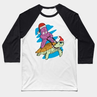 Beach Christmas Starfish and Sea Turtle Surfing Baseball T-Shirt